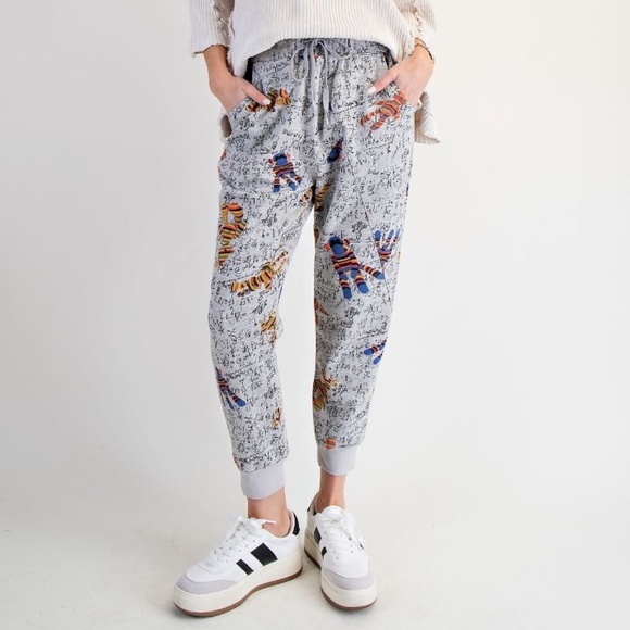 New Easel Novelty Print Jogger Women's Math Equation Monkey Artsy Lounge Pants - Picture 1 of 8
